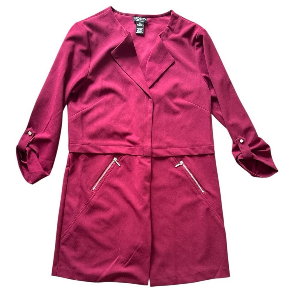 Burgundy Open Front Blazer with Zipper Pockets size medium by Soho
